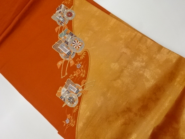 JAPANESE KIMONO / VINTAGE NAGOYA OBI / WOVEN FLORAL PLANTS & CARRIAGE